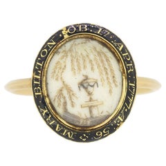 Antique Georgian 1770s Enamel and Hair Miniature Mourning Ring