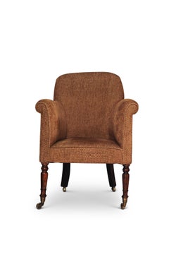 A Georgian 1785, Chenille Library Club Chair  with Original Brass Castors