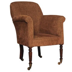 A Georgian 1785, Chenille Library Club Chair  with Original Brass Castors