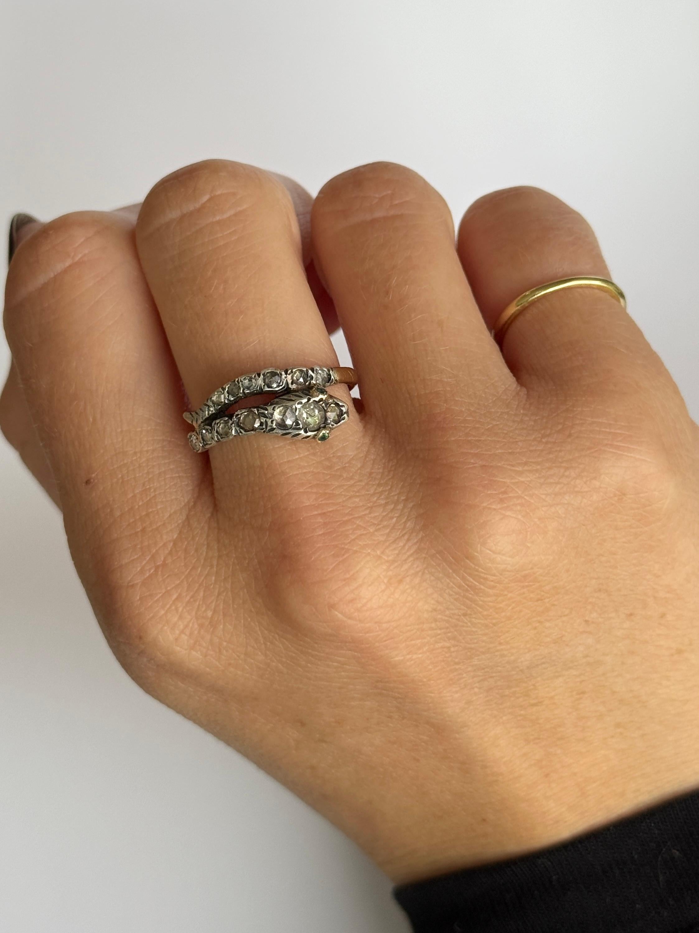 Georgiano Georgian Gold and Silver Rose Cut Diamond Snake Ring in vendita