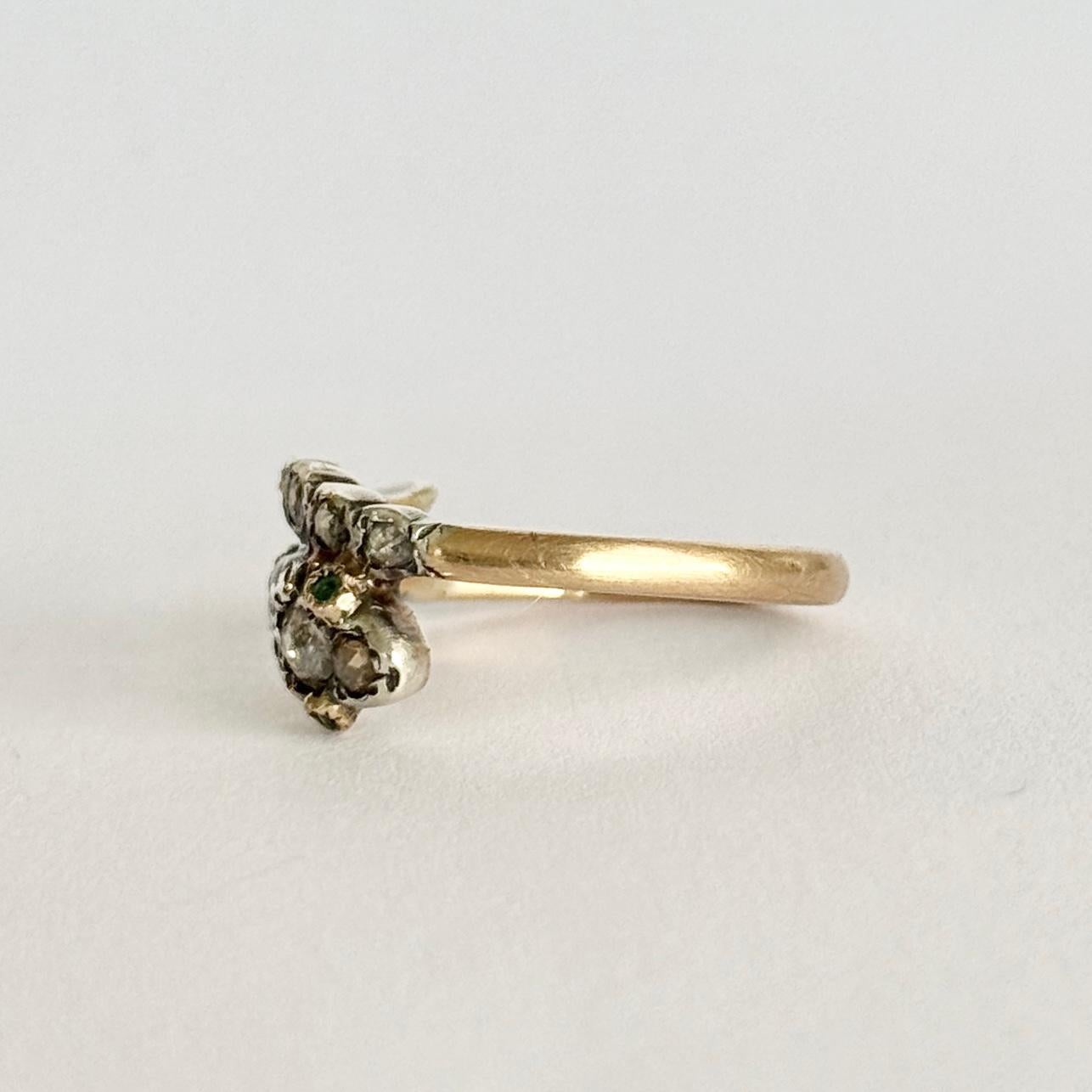 Taglio a rosa Georgian Gold and Silver Rose Cut Diamond Snake Ring in vendita