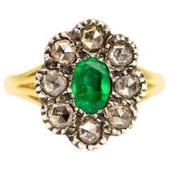 Georgian 18 Carat Gold Emerald and Diamond Cluster Ring at 1stDibs