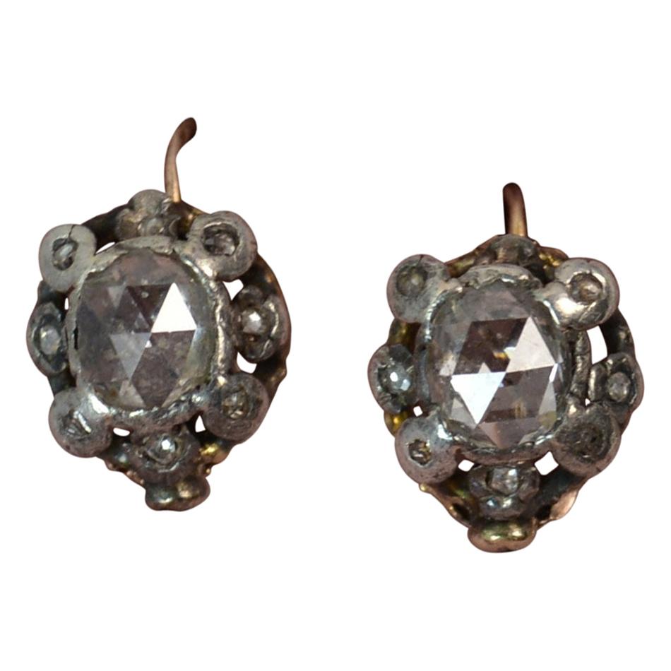 Georgian 18 Carat Gold Large Rose Cut Diamond Earrings