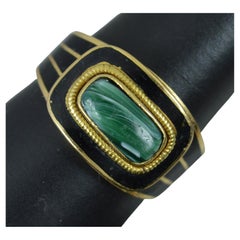 Georgian 18 Carat Gold Malachite and Enamel Mourning Signet Ring 1815