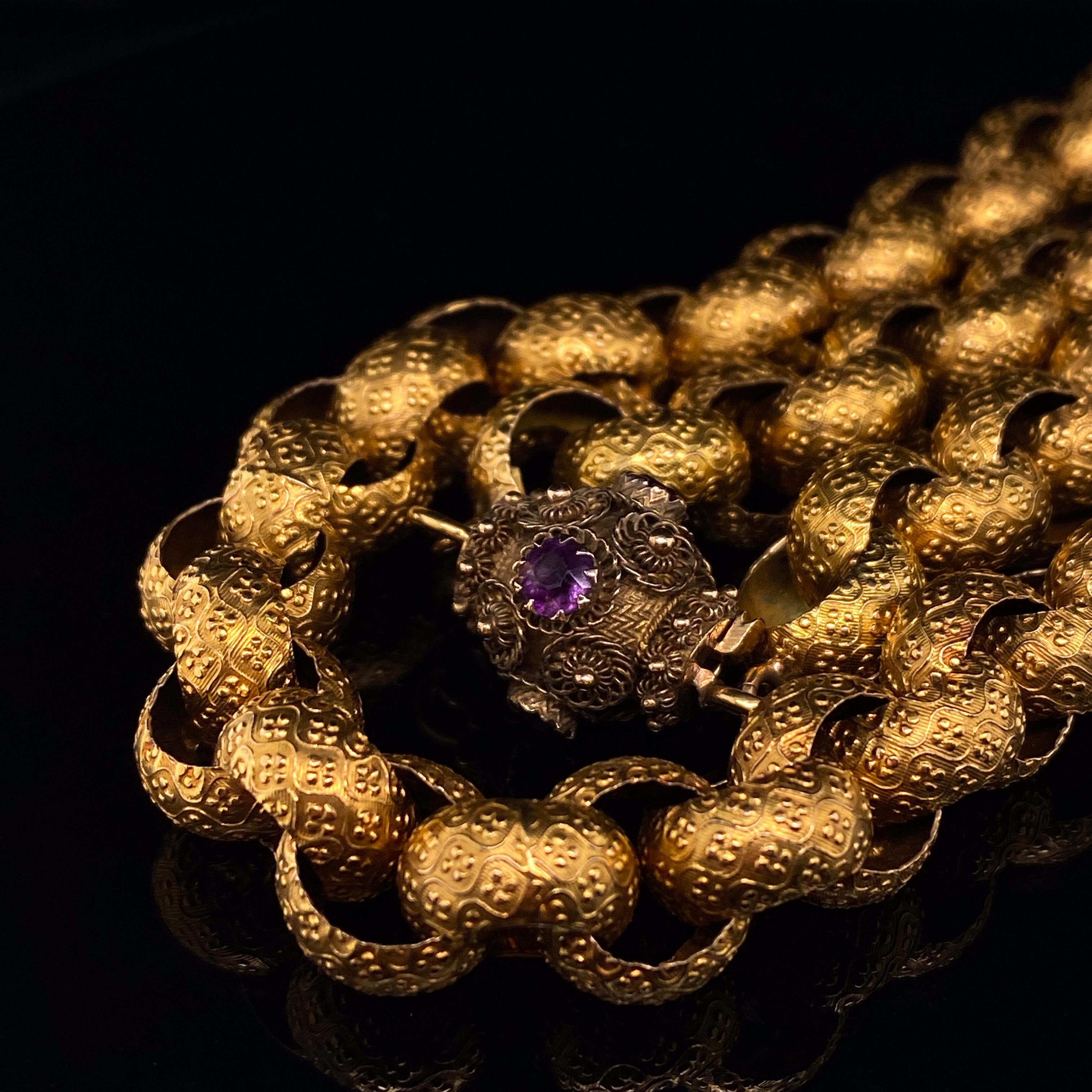 Georgian 18 Karat Gold Chain Amethyst Set Clasp, Circa 1790 1