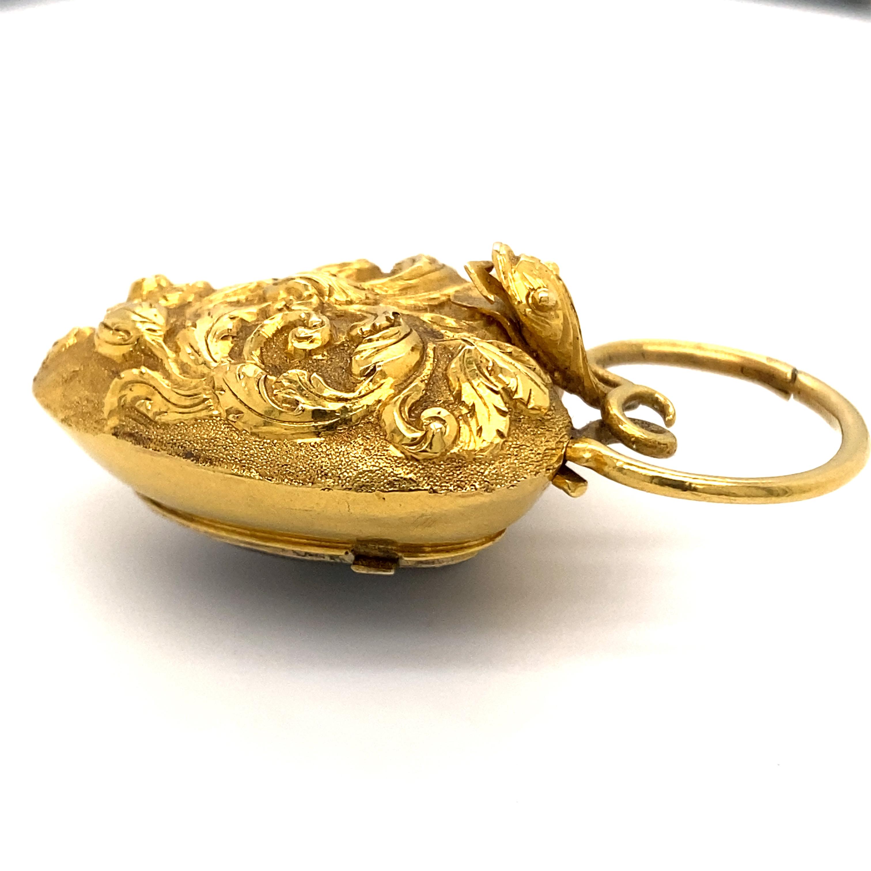 Georgian 18 Karat Gold Heart Shaped Locket Pendant with Snake Motif 1