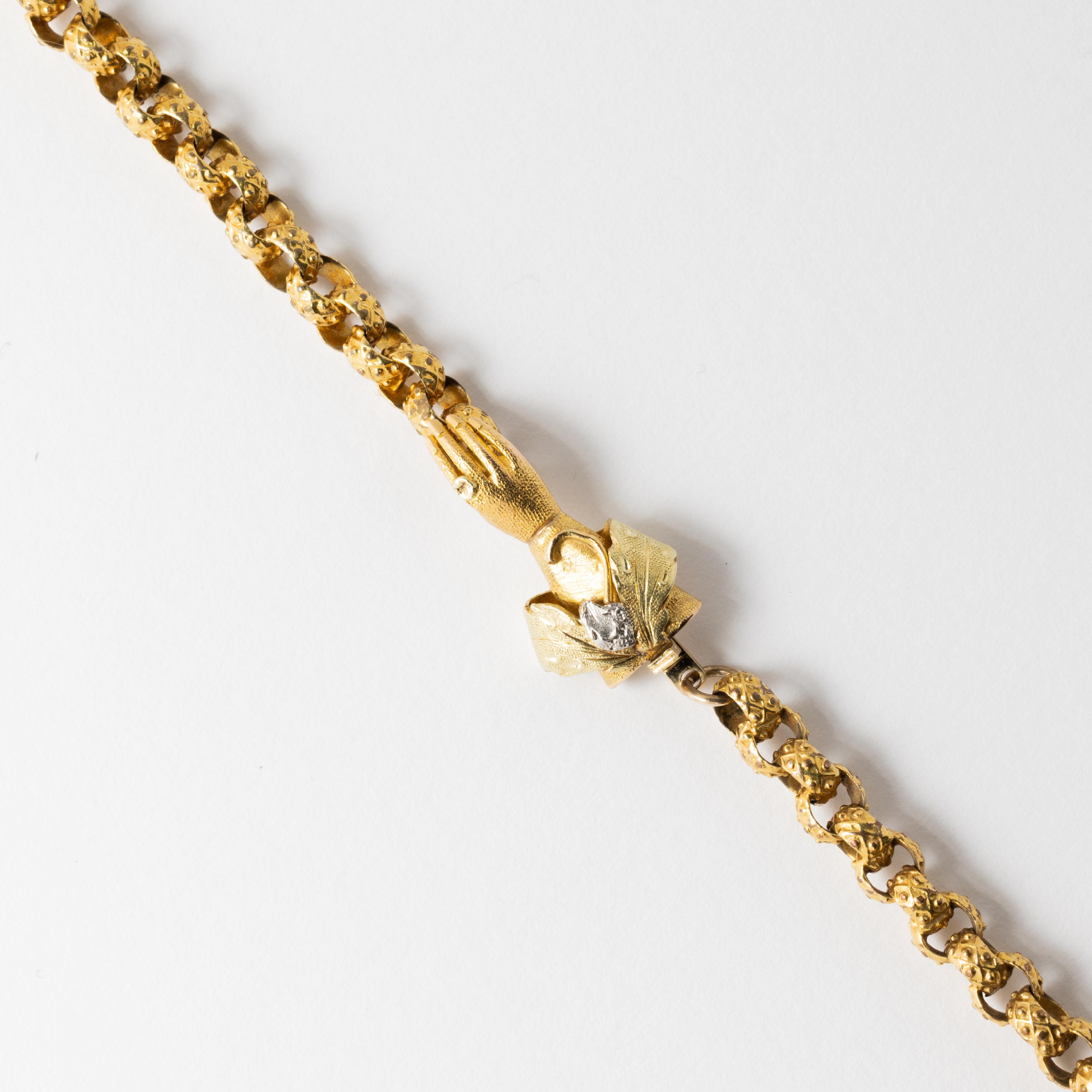 Georgian 18 Karat Handmade Chain with Hand Clasp in Original Fitted Box For Sale 2