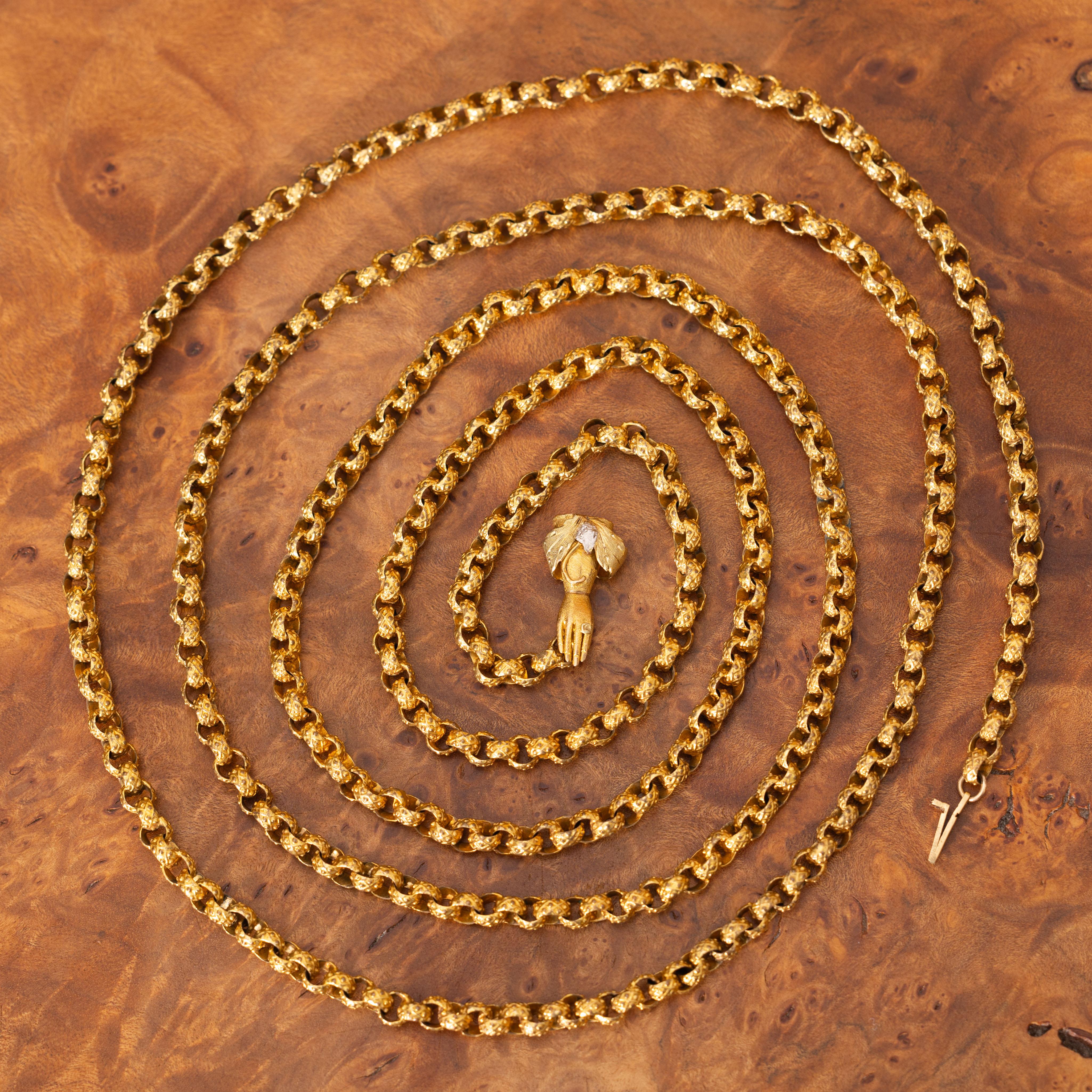 Georgian 18 Karat Handmade Chain with Hand Clasp in Original Fitted Box For Sale 5