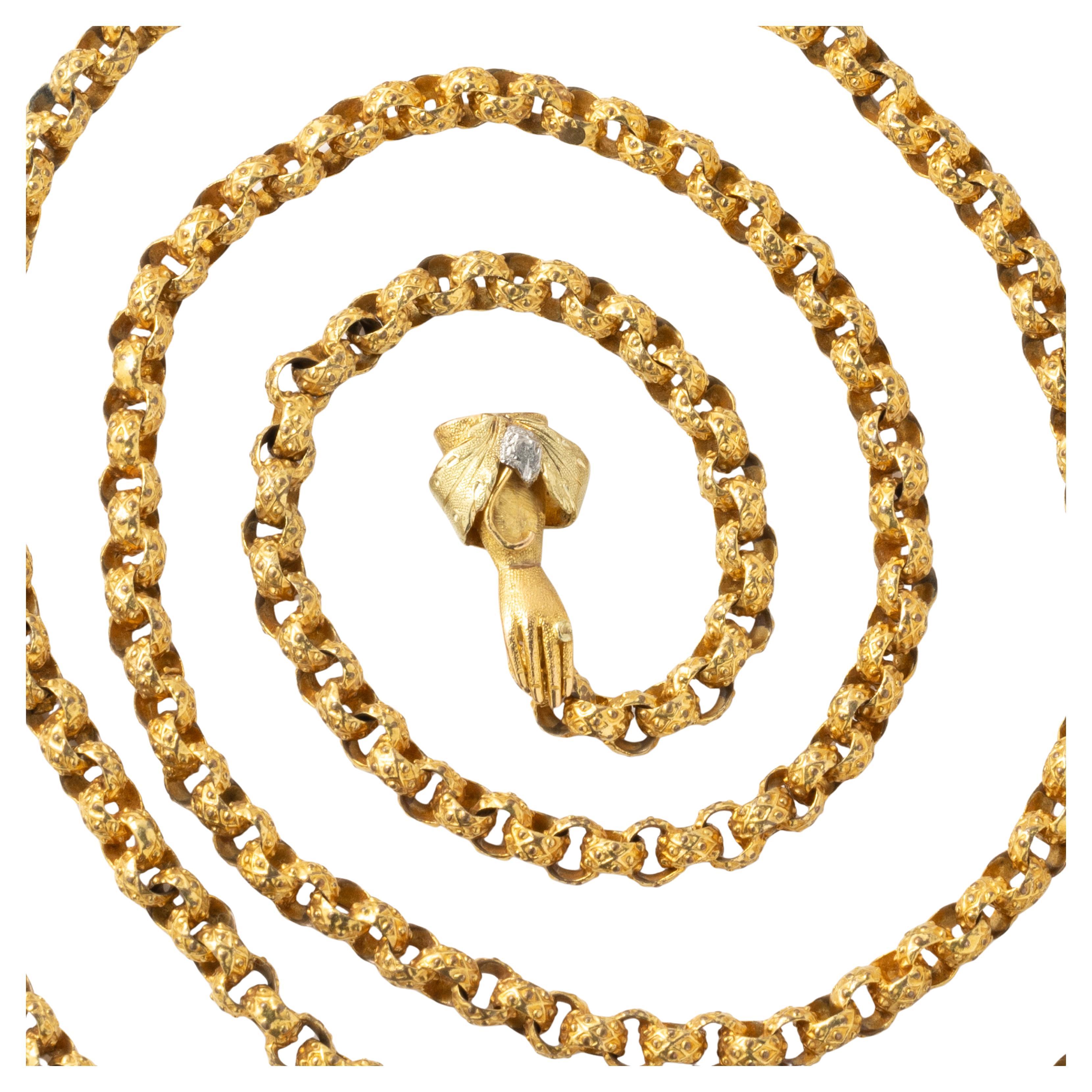 Georgian 18 Karat Handmade Chain with Hand Clasp in Original Fitted Box For Sale