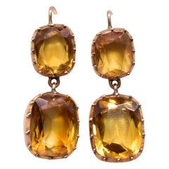 Georgian 18 Karat Pendent Drop Citrine Earrings