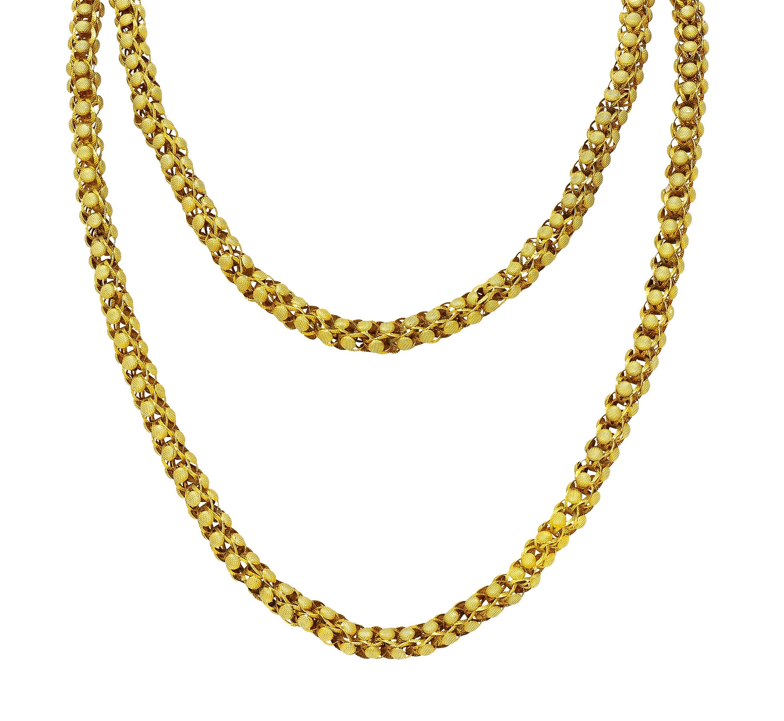 Georgian 18 Karat Yellow Gold Floral Dome Byzantine 46 Inch Long Chain Necklace 6