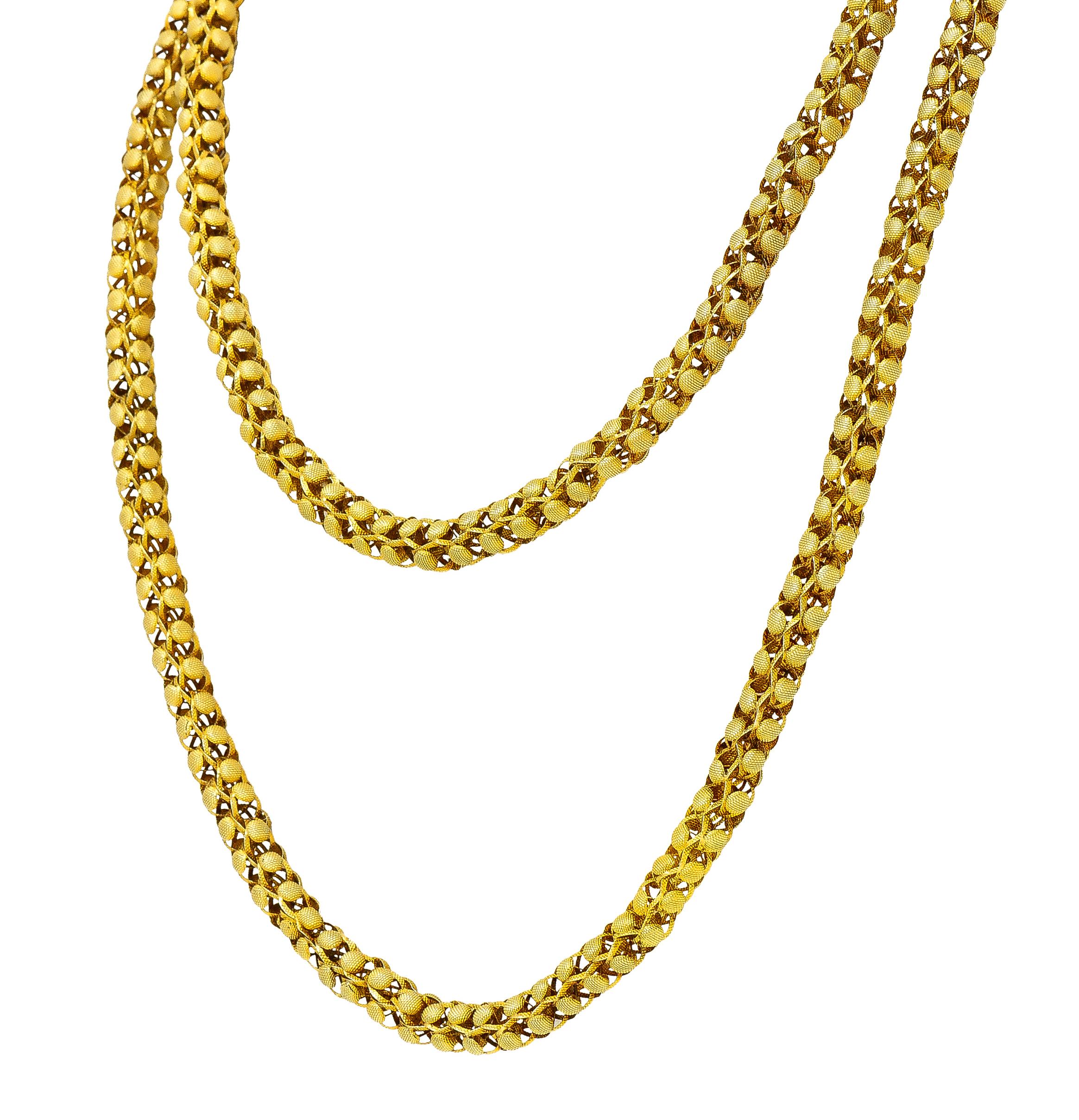 Women's or Men's Georgian 18 Karat Yellow Gold Floral Dome Byzantine 46 Inch Long Chain Necklace