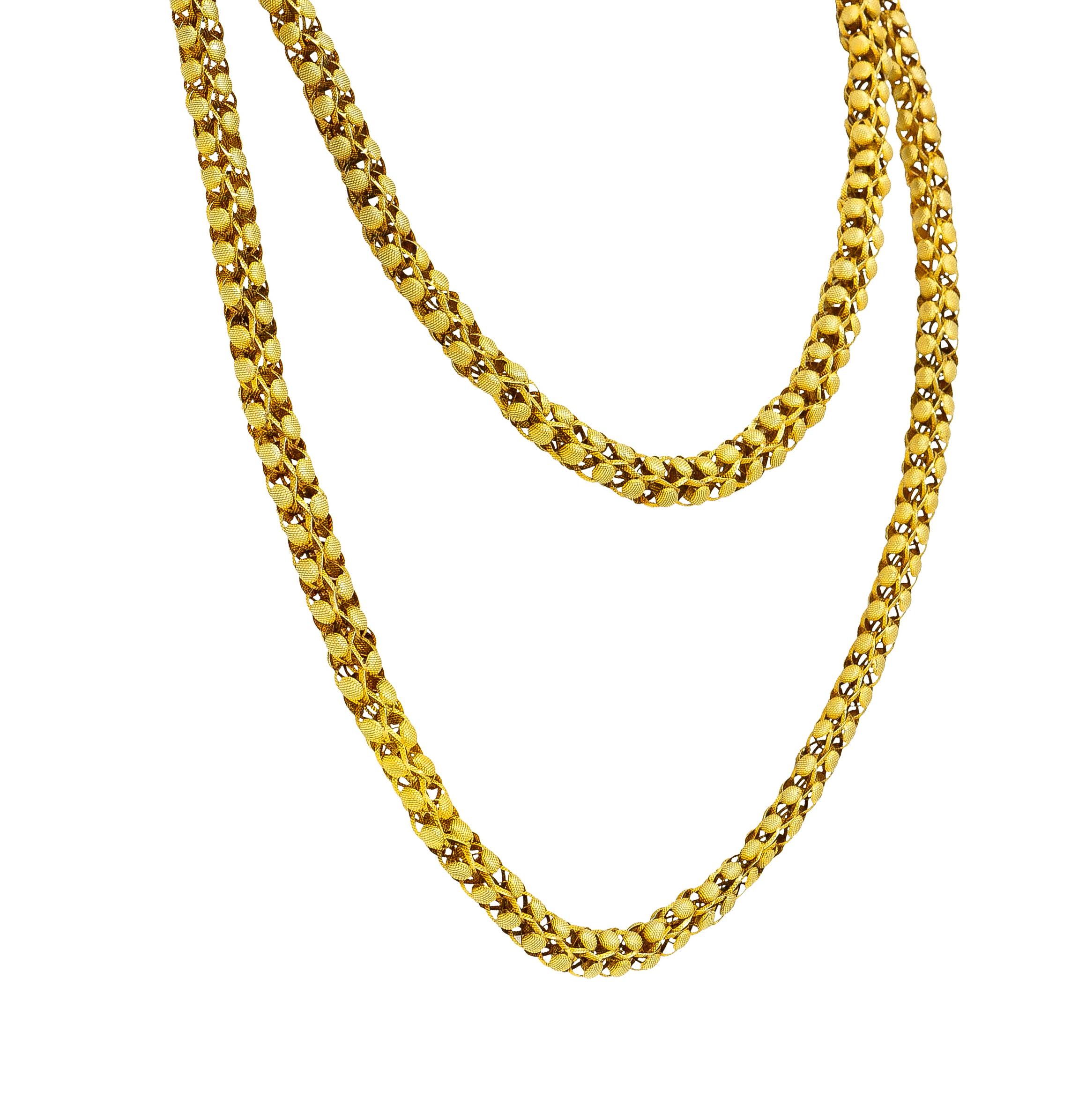 Georgian 18 Karat Yellow Gold Floral Dome Byzantine 46 Inch Long Chain Necklace 1