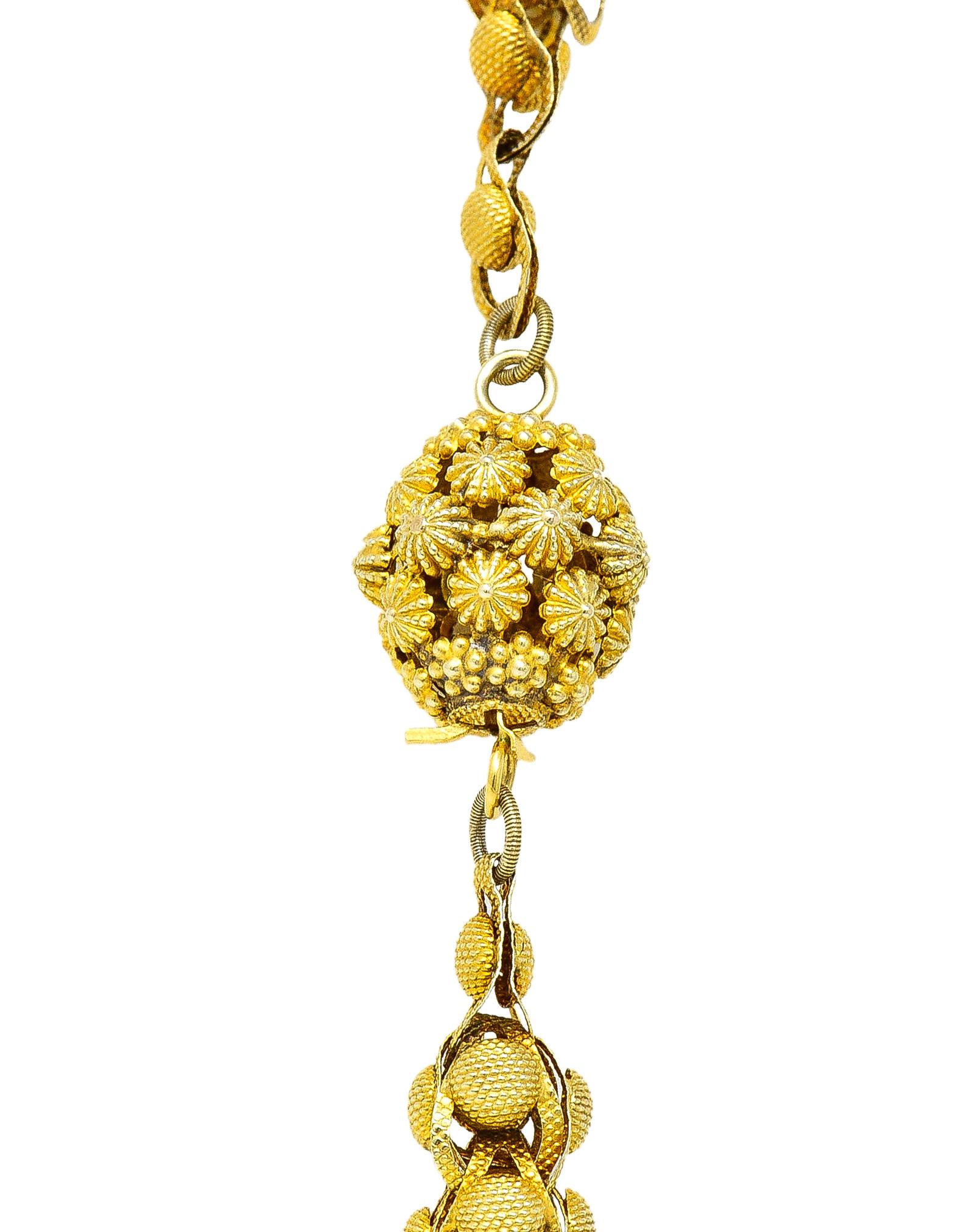 Georgian 18 Karat Yellow Gold Floral Dome Byzantine 46 Inch Long Chain Necklace 3