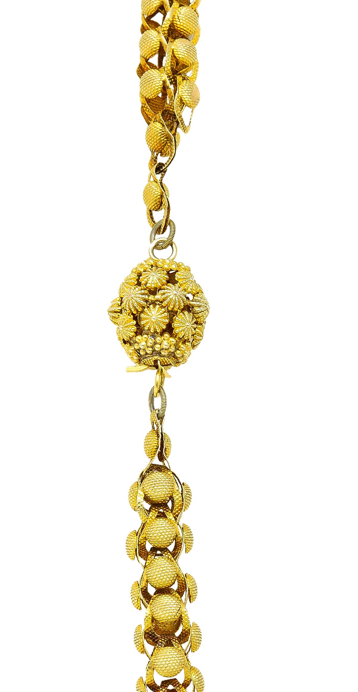 Georgian 18 Karat Yellow Gold Floral Dome Byzantine 46 Inch Long Chain Necklace 5