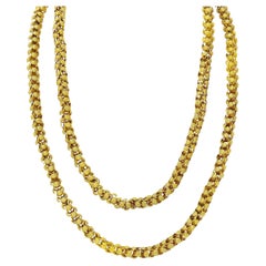 Georgian 18 Karat Yellow Gold Floral Dome Byzantine 46 Inch Long Chain Necklace