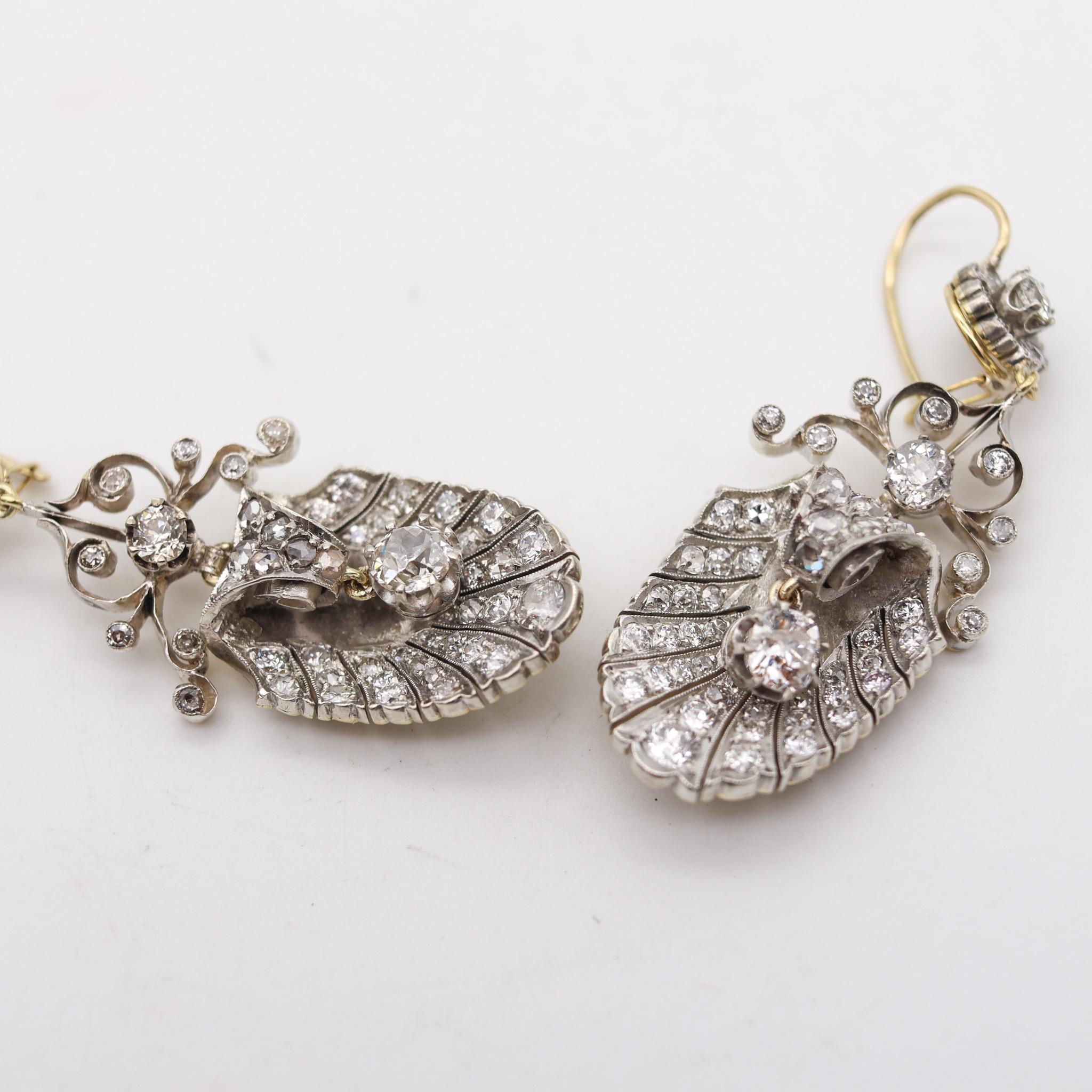 Rose Cut Georgian 1800 Antique Dangle Earrings In 15Kt Gold With 8.46 Ctw In Diamonds For Sale