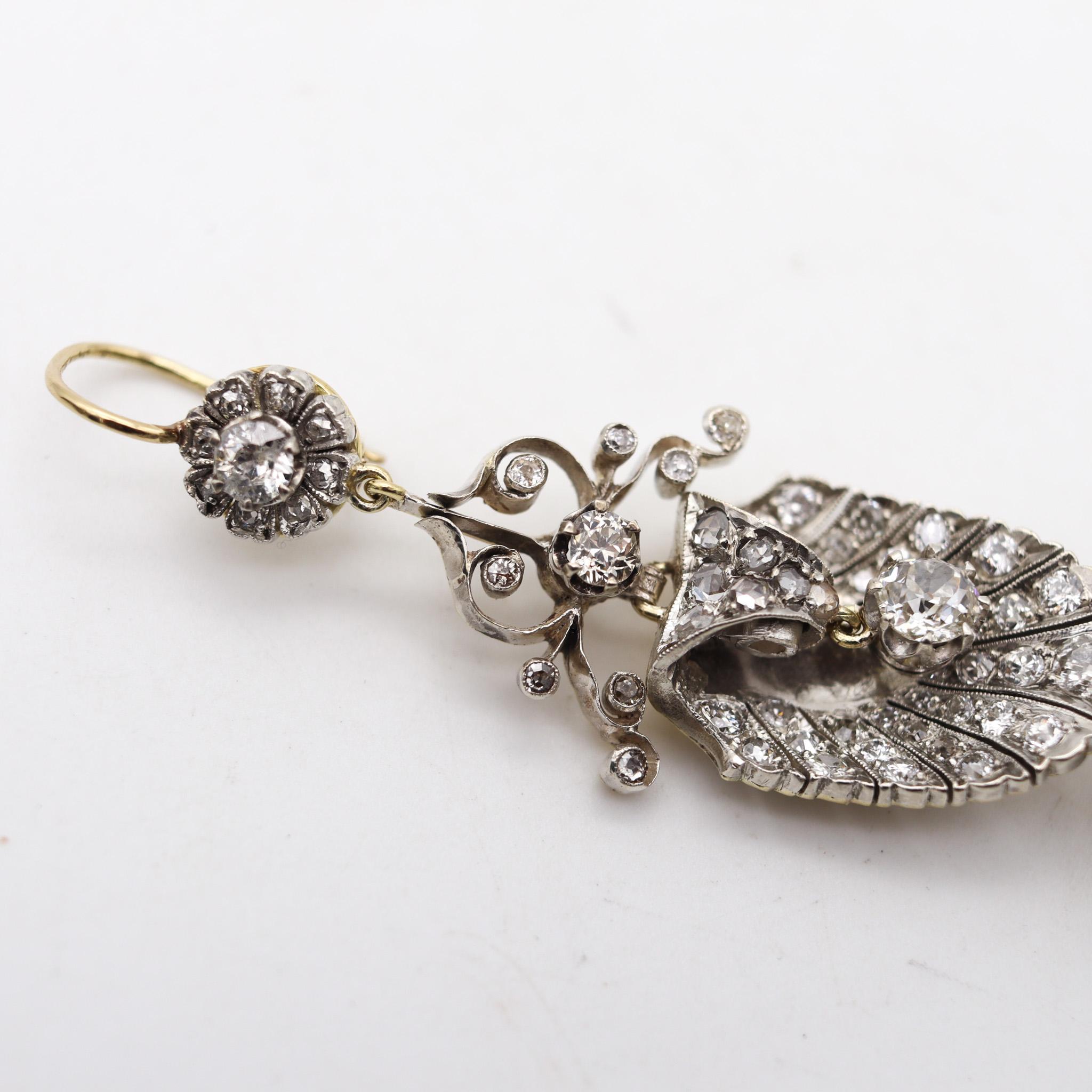 Georgian 1800 Antique Dangle Earrings In 15Kt Gold With 8.46 Ctw In Diamonds In Excellent Condition For Sale In Miami, FL