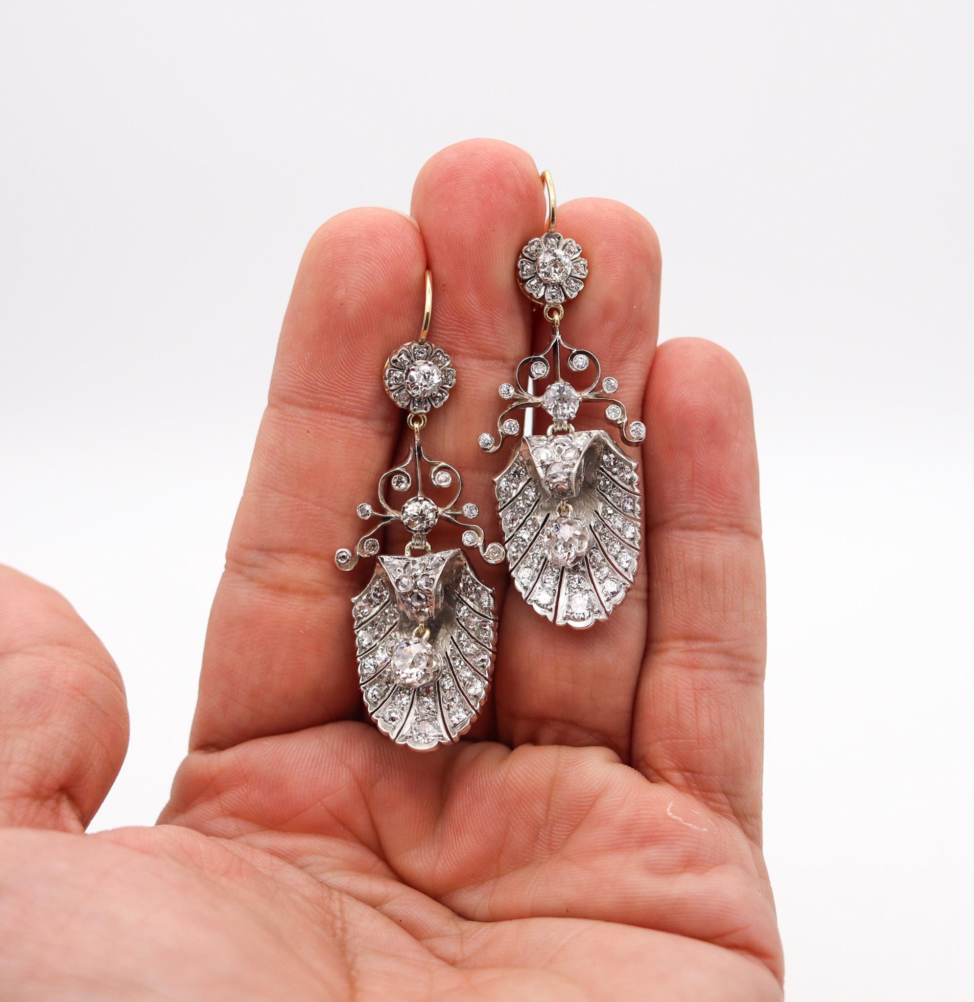 Georgian 1800 Antique Dangle Earrings In 15Kt Gold With 8.46 Ctw In Diamonds 1