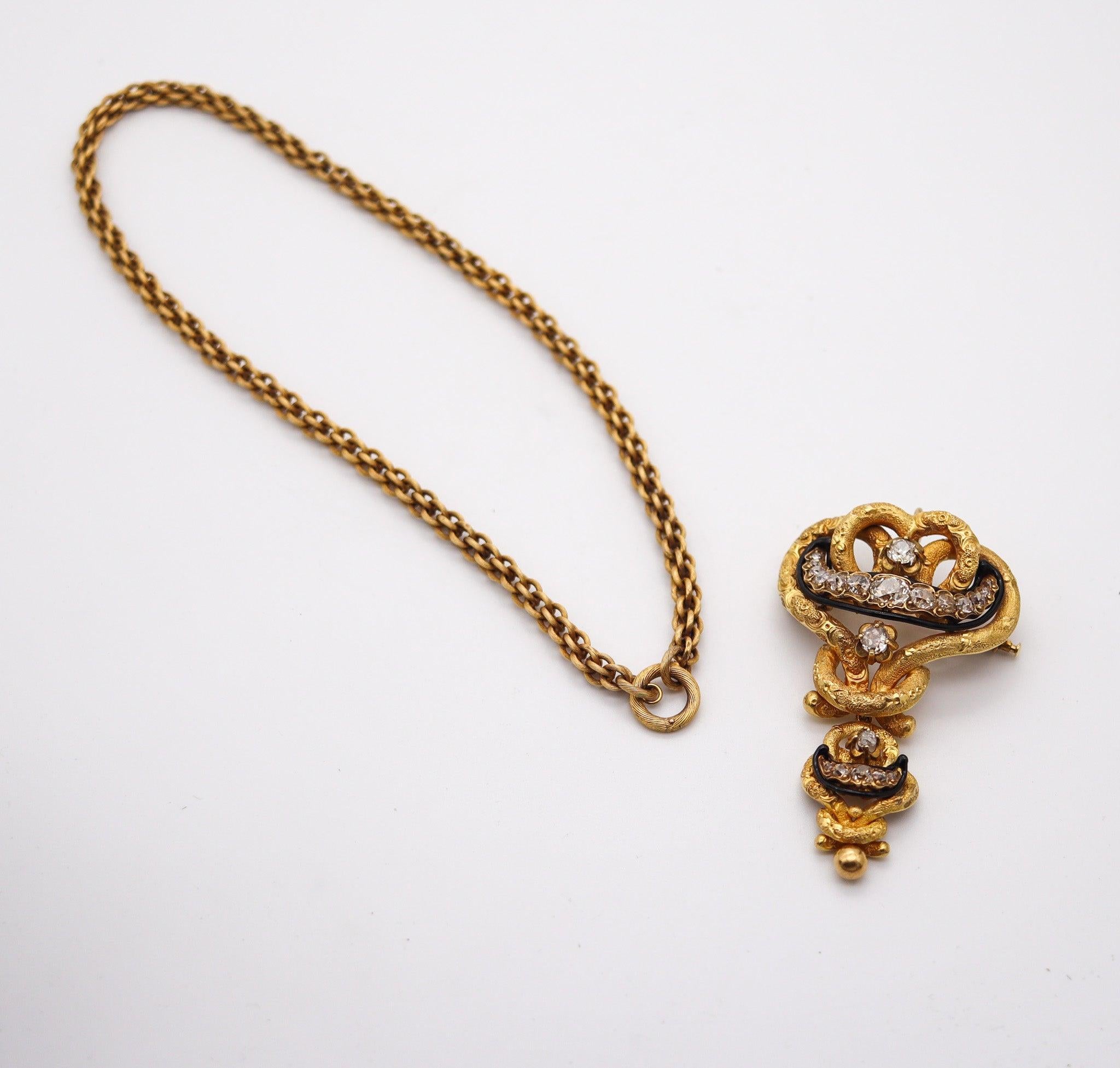 GEORGIAN 1800 Antique Necklace Earrings Set In 18Kt Gold With 11.84 Ctw Diamonds For Sale 5
