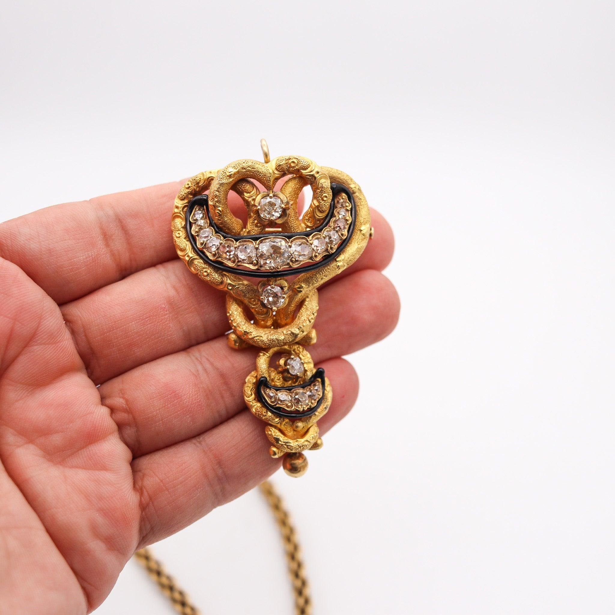 GEORGIAN 1800 Antique Necklace Earrings Set In 18Kt Gold With 11.84 Ctw Diamonds For Sale 6