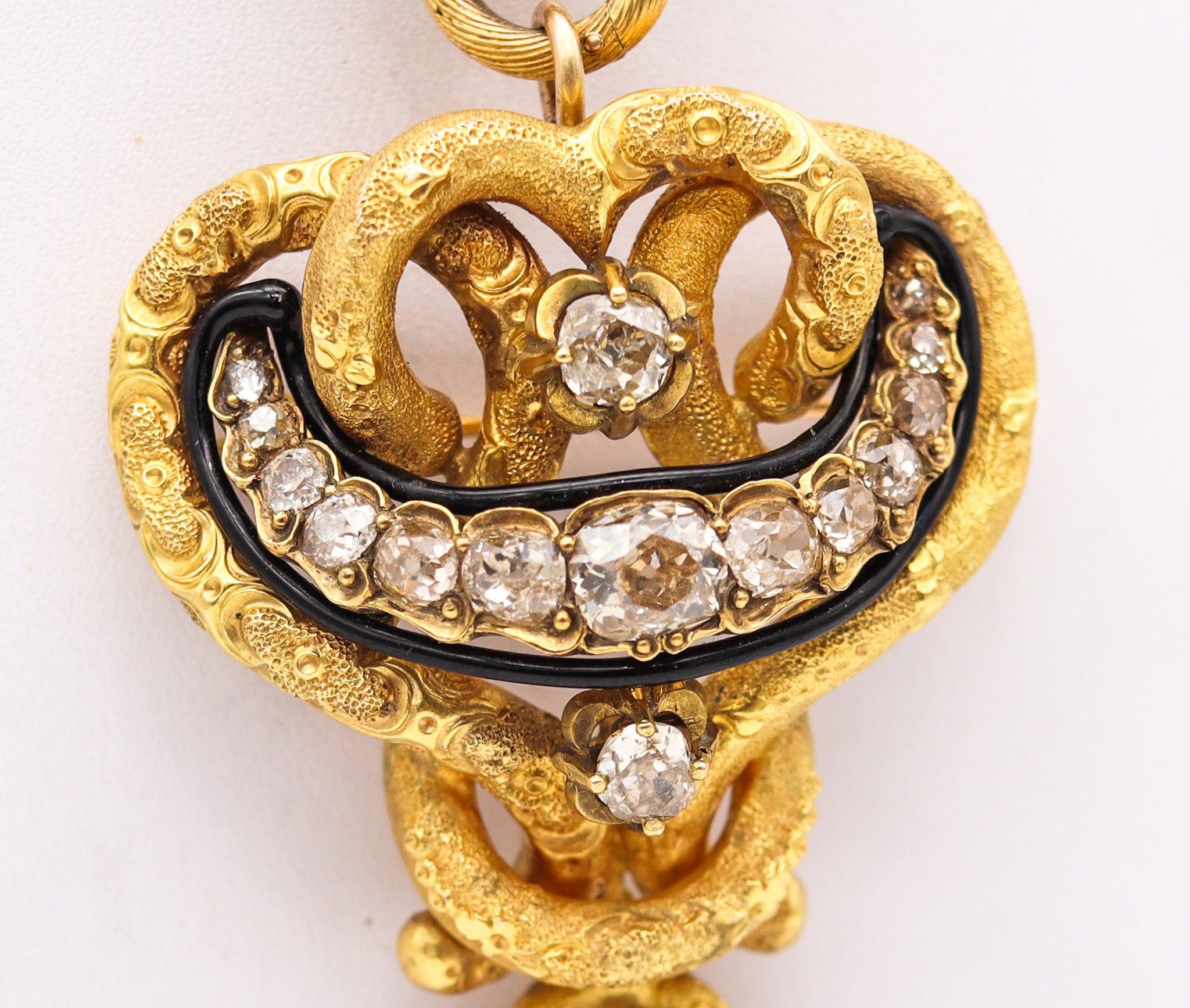 GEORGIAN 1800 Antique Necklace Earrings Set In 18Kt Gold With 11.84 Ctw Diamonds For Sale 7