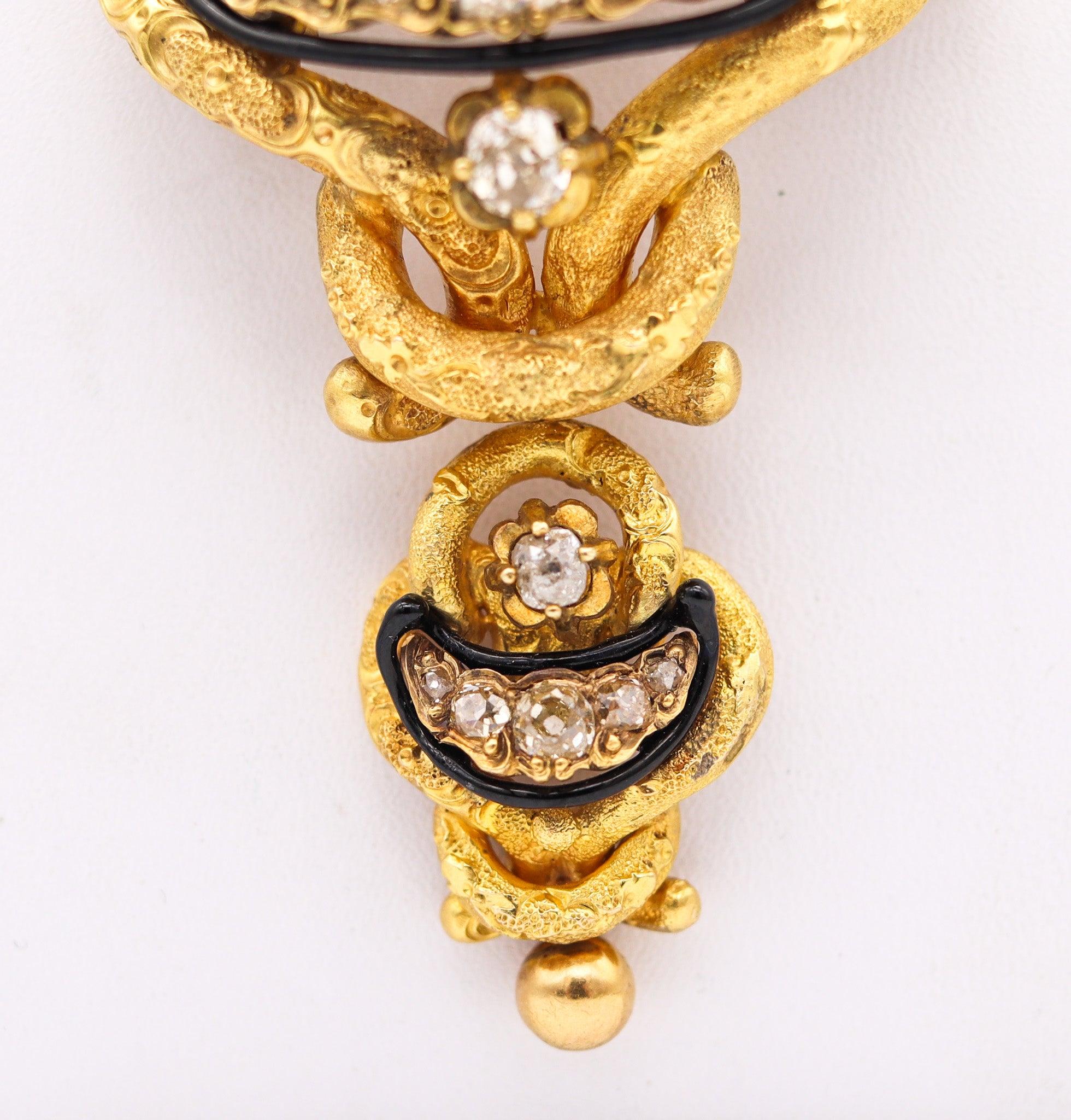 GEORGIAN 1800 Antique Necklace Earrings Set In 18Kt Gold With 11.84 Ctw Diamonds For Sale 8