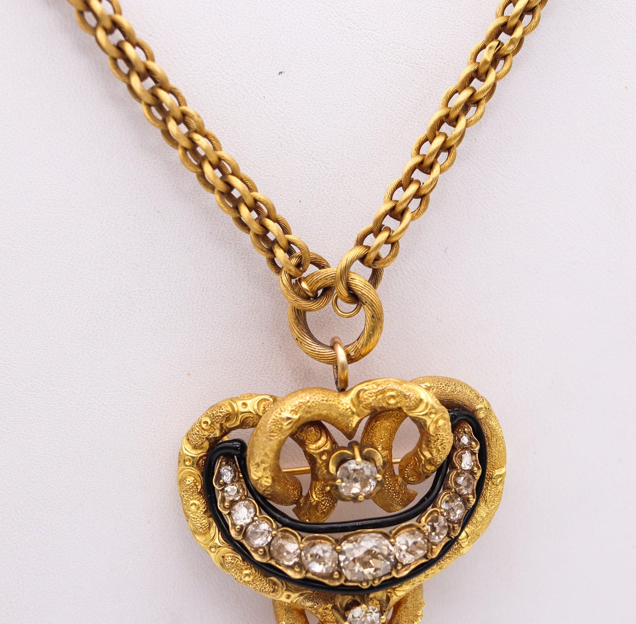 GEORGIAN 1800 Antique Necklace Earrings Set In 18Kt Gold With 11.84 Ctw Diamonds For Sale 9