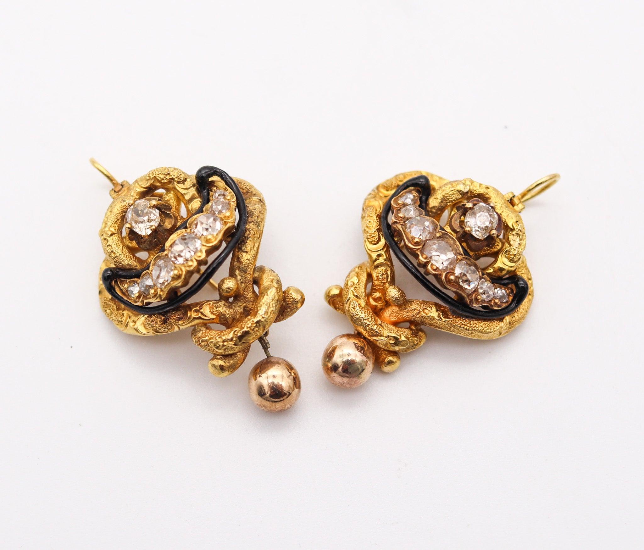 Georgian GEORGIAN 1800 Antique Necklace Earrings Set In 18Kt Gold With 11.84 Ctw Diamonds For Sale