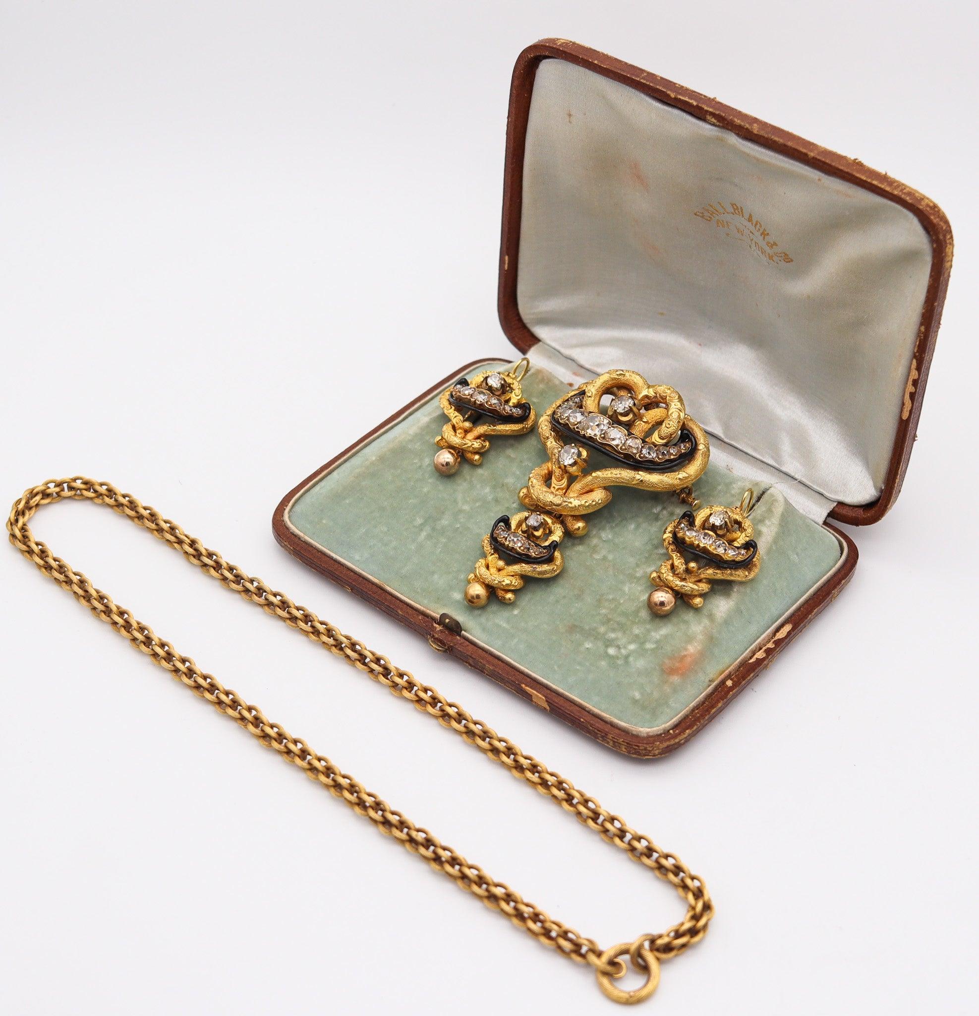 Rose Cut GEORGIAN 1800 Antique Necklace Earrings Set In 18Kt Gold With 11.84 Ctw Diamonds For Sale