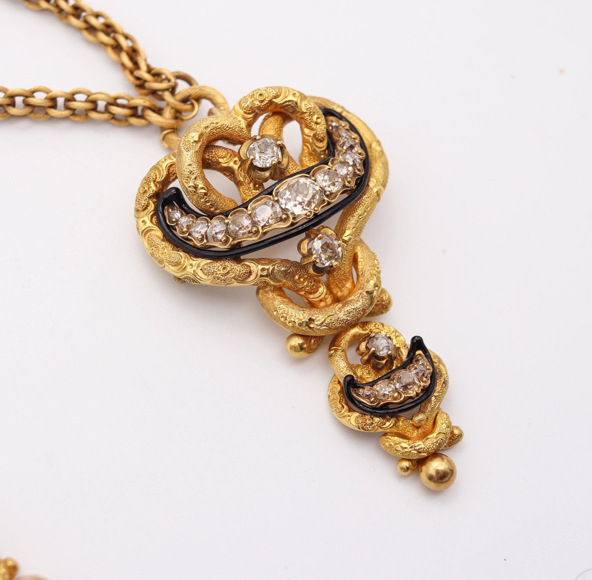 GEORGIAN 1800 Antique Necklace Earrings Set In 18Kt Gold With 11.84 Ctw Diamonds For Sale 1