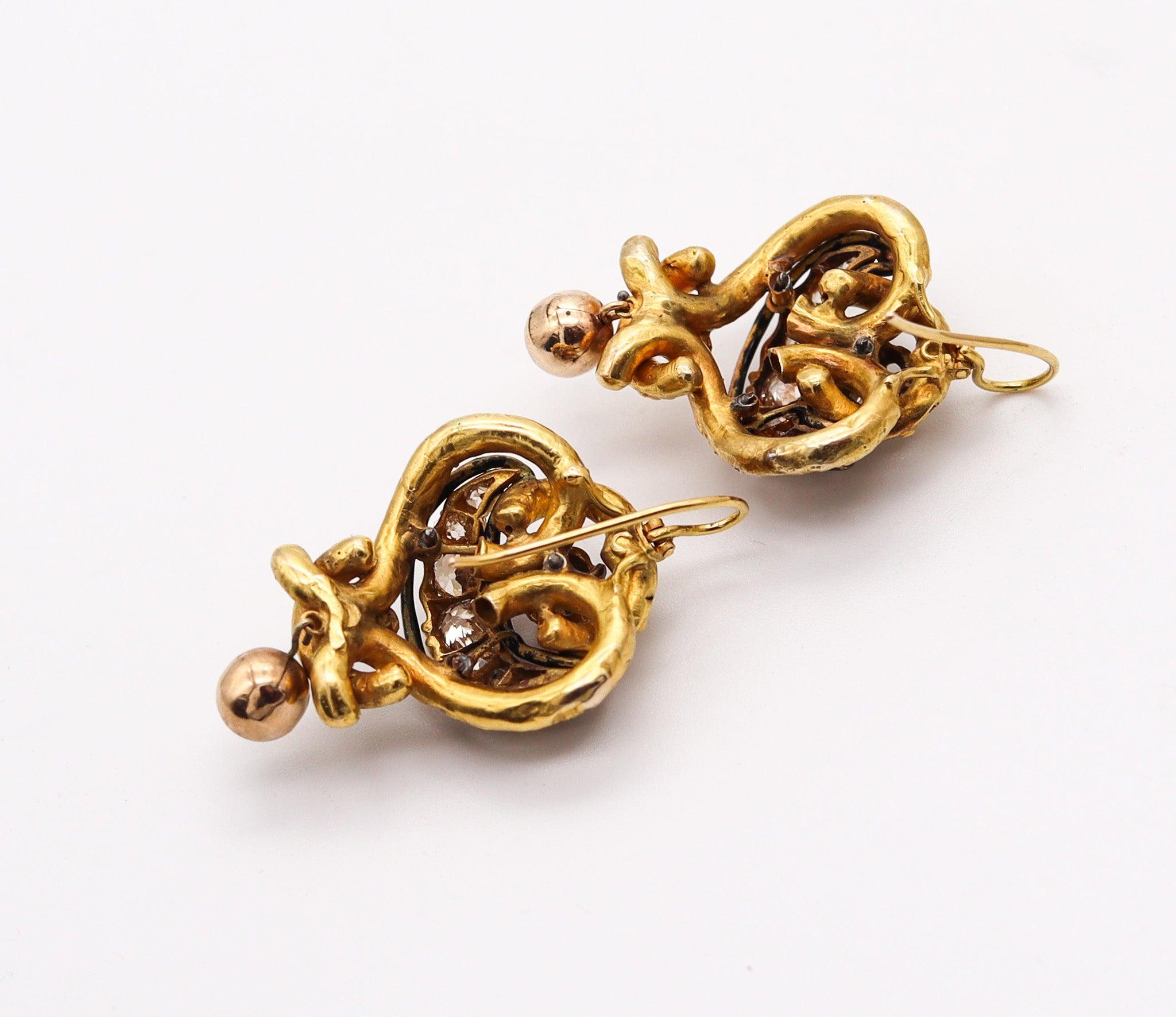 GEORGIAN 1800 Antique Necklace Earrings Set In 18Kt Gold With 11.84 Ctw Diamonds For Sale 2