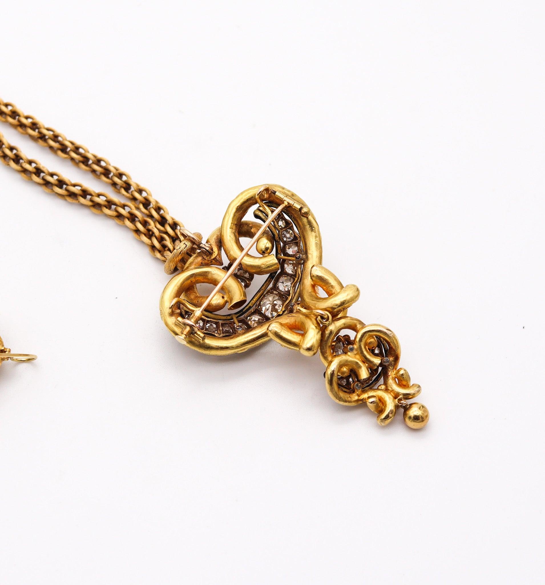 GEORGIAN 1800 Antique Necklace Earrings Set In 18Kt Gold With 11.84 Ctw Diamonds For Sale 3