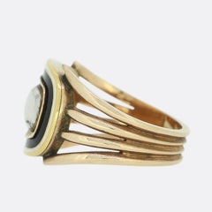 Georgian 1800s Hair Locket Black Enamel Mourning Ring