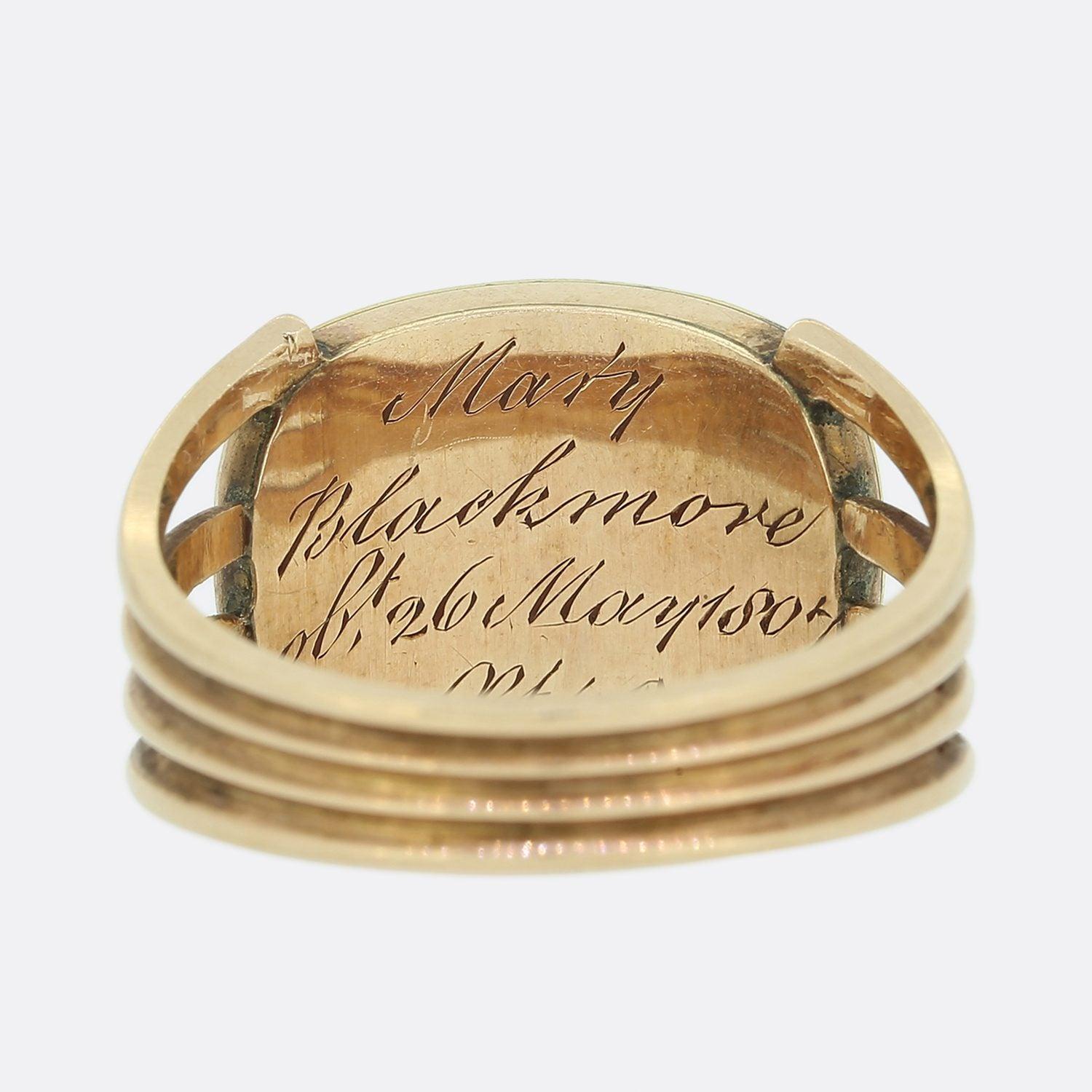 Georgian 1800s Hair Locket Black Enamel Mourning Ring For Sale 1
