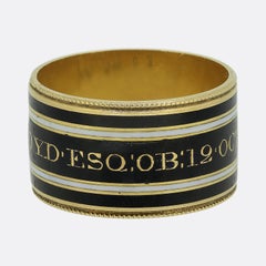 Georgian 1800s Memorial Black and White Enamel Mourning Ring Size L (51.5)