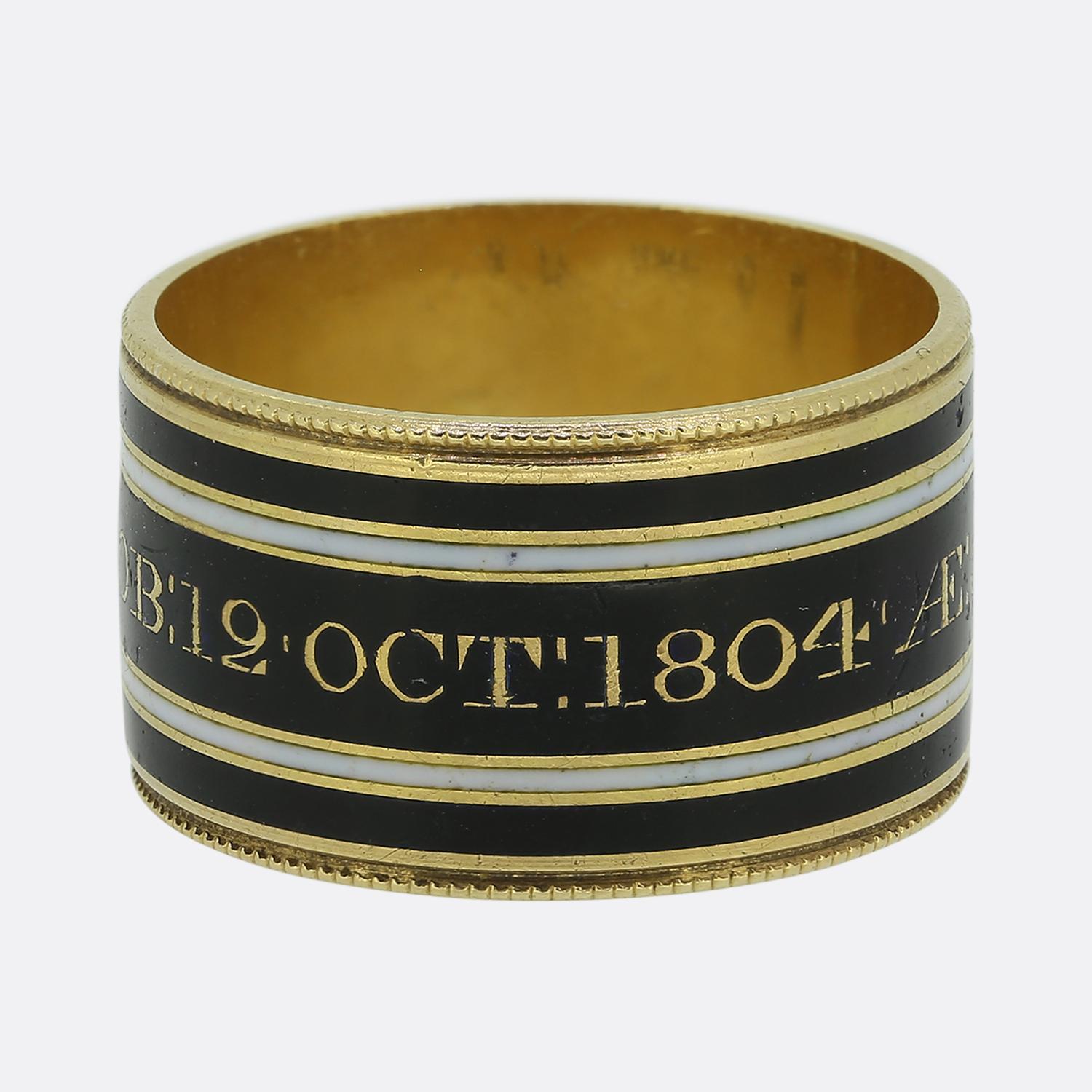 Georgien Bague de deuil en émail noir et blanc de style géorgien des années 1800 Taille L (51.5) en vente