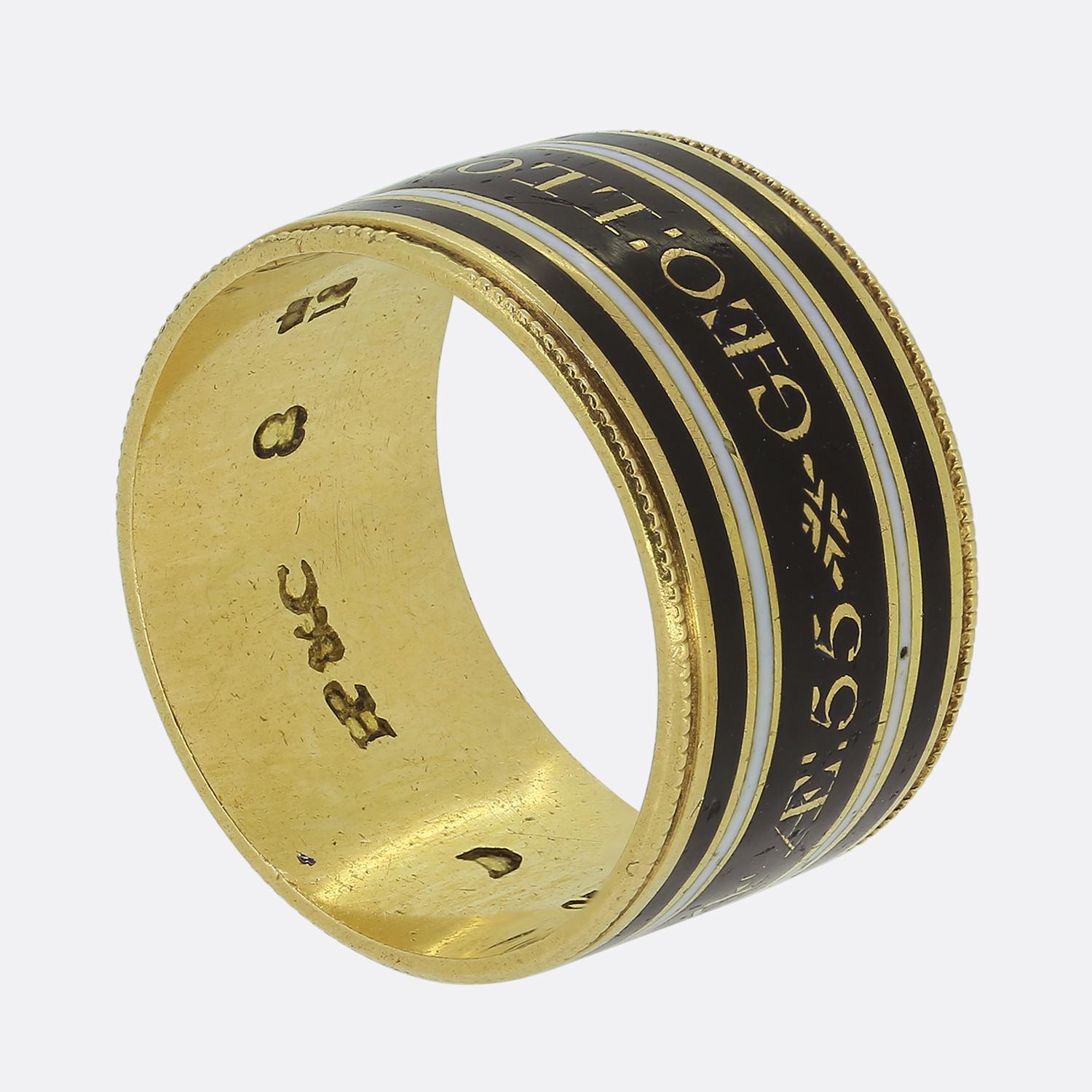Bague de deuil en émail noir et blanc de style géorgien des années 1800 Taille L (51.5) Bon état - En vente à London, GB