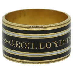 Georgian 1800s Memorial Black and White Enamel Mourning Ring Size L (51.5)