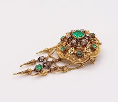 Georgian 1810 Antique Convertible Brooch 18Kt Gold 6.48 Ctw in Emeralds Diamonds