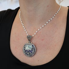 GEORGIAN 1810 England Blauer emaillierter Anhänger aus Silber, Gold und Diamanten in Silber