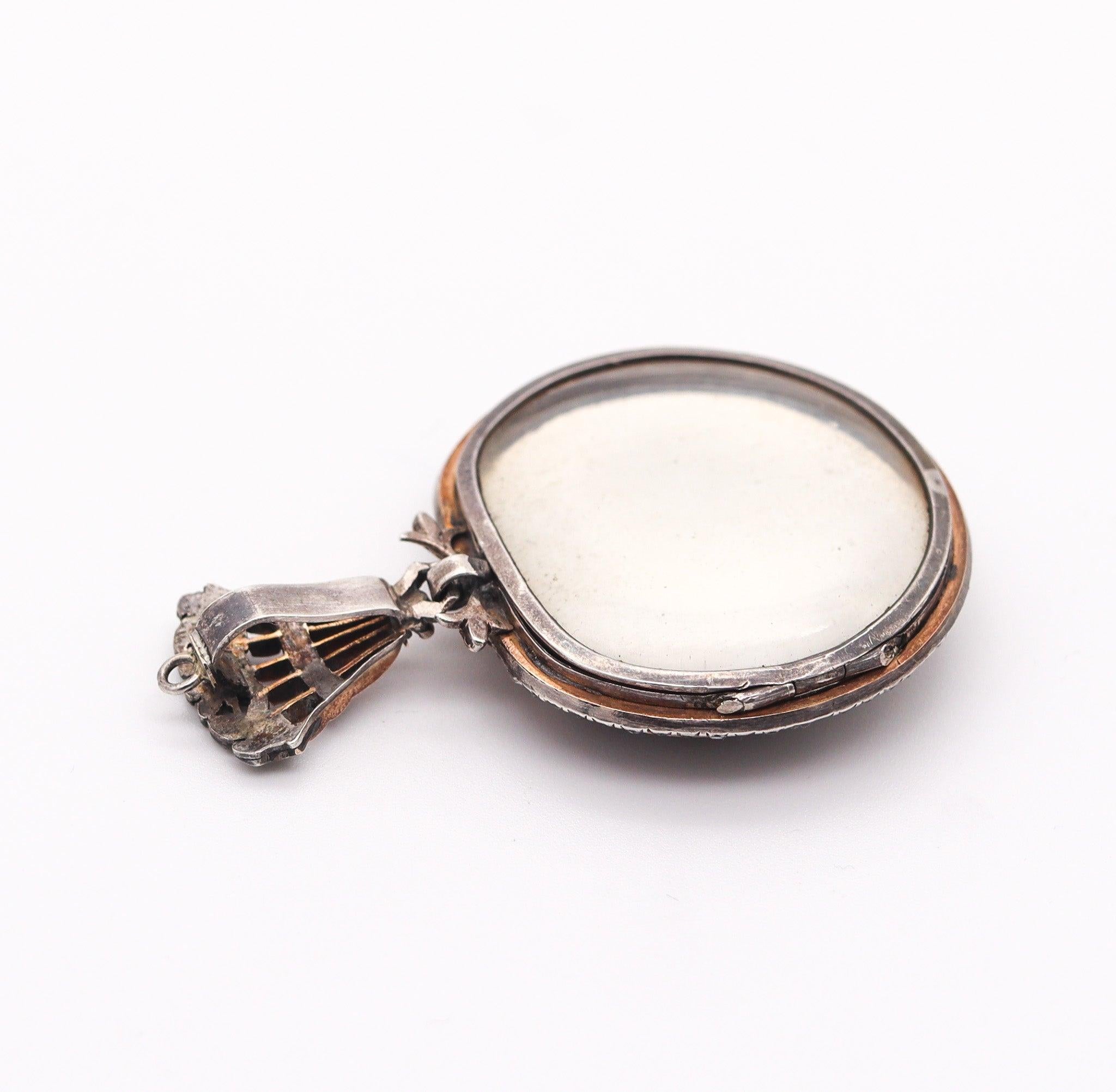 GEORGIAN 1810 England Blue Enameled Pendant In Silver Gold & Diamonds In Excellent Condition For Sale In Miami, FL