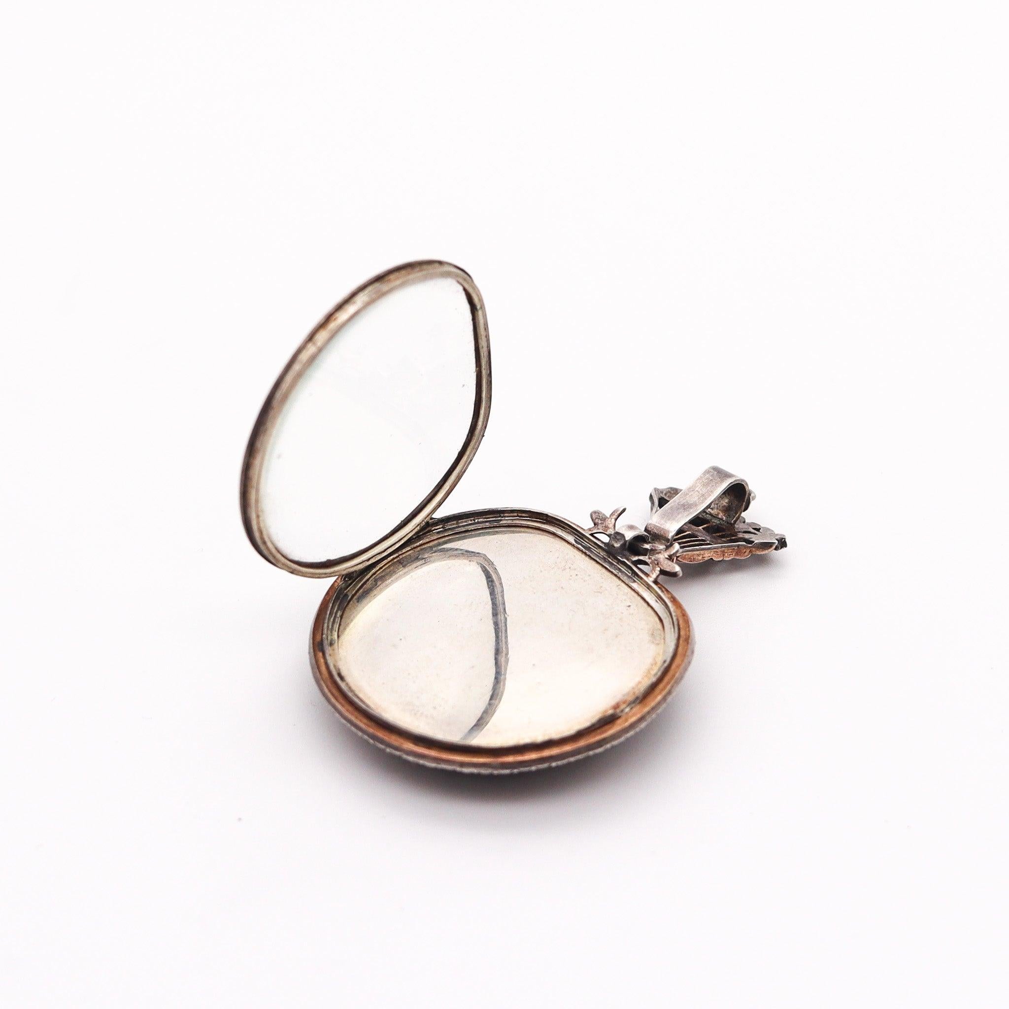 Women's GEORGIAN 1810 England Blue Enameled Pendant In Silver Gold & Diamonds For Sale