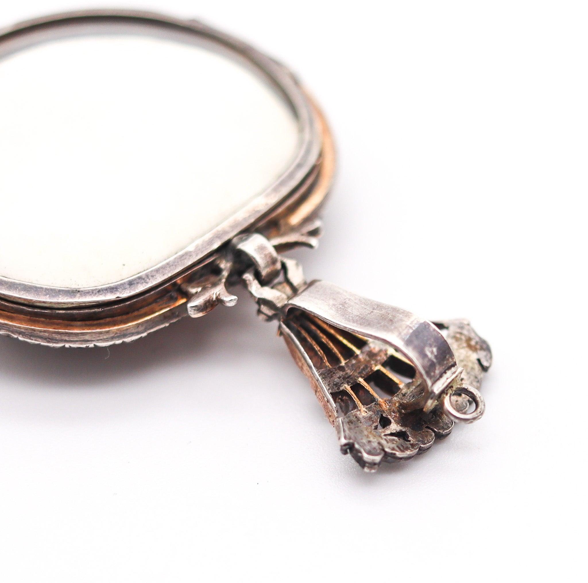 GEORGIAN 1810 England Blue Enameled Pendant In Silver Gold & Diamonds For Sale 1