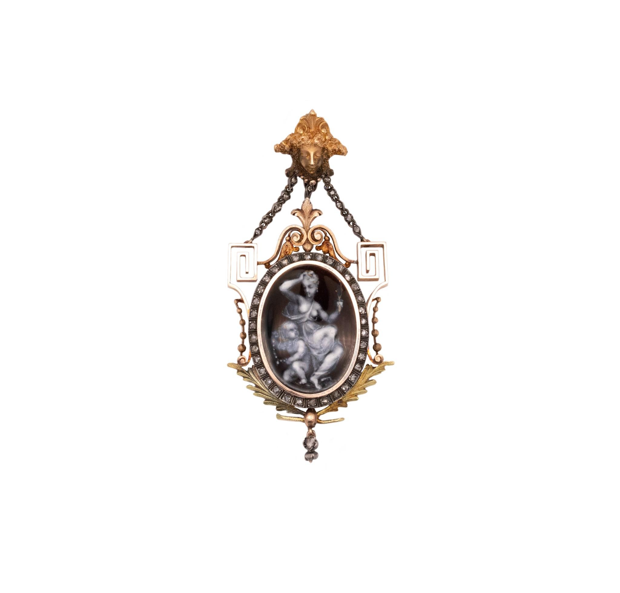 Magnificent Neo-classic pendant-necklace from the Georgian period.

A gorgeous antique pendant-necklace, created in Europe (most probably France) around the 1820's, between the kingdoms of George III (1760-1820) and George IV (1820-1830). It was