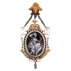 Georgian 1820 Allegory Beauty Grisaille Enamel Necklace 18Kt Gold And Diamonds