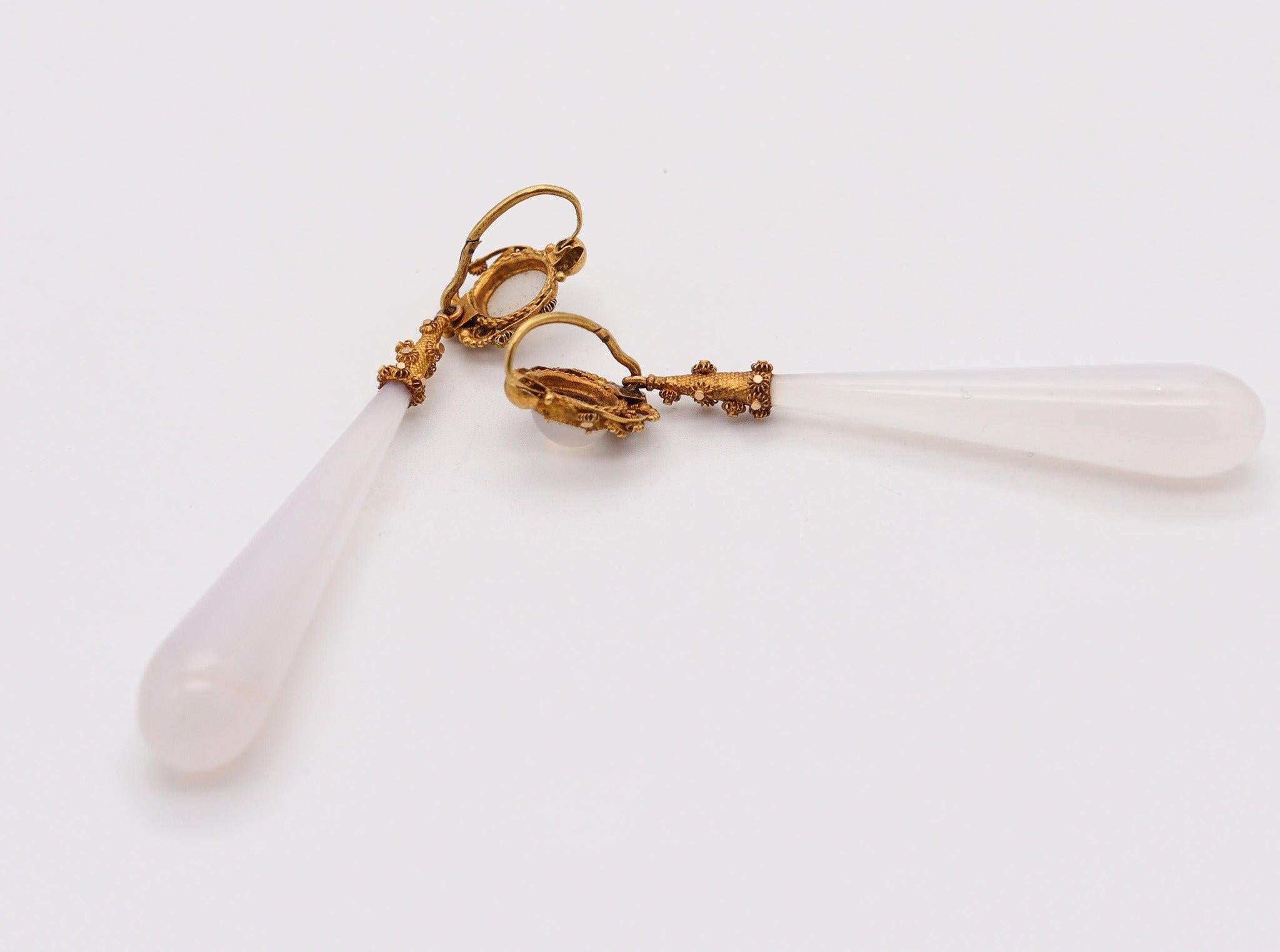Taille briolette Pendants d'oreilles pendants d'antiquités géorgien 1820 convertibles en or 18 carats et pierres de lune