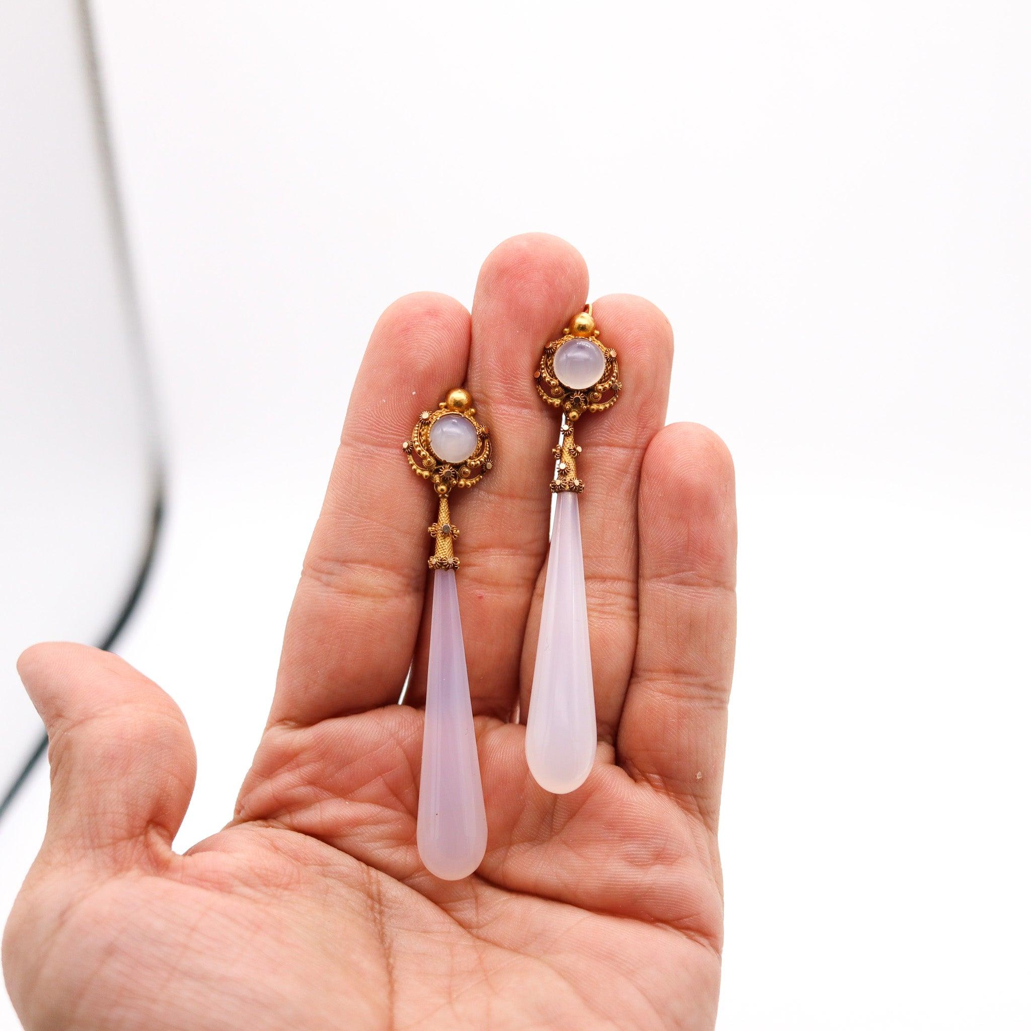 Pendants d'oreilles pendants d'antiquités géorgien 1820 convertibles en or 18 carats et pierres de lune Excellent état à Miami, FL