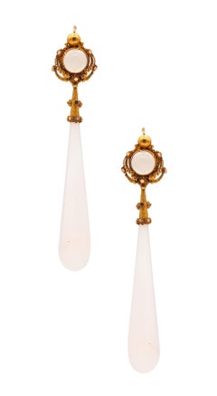Pendants d'oreilles pendants d'antiquités géorgien 1820 convertibles en or 18 carats et pierres de lune