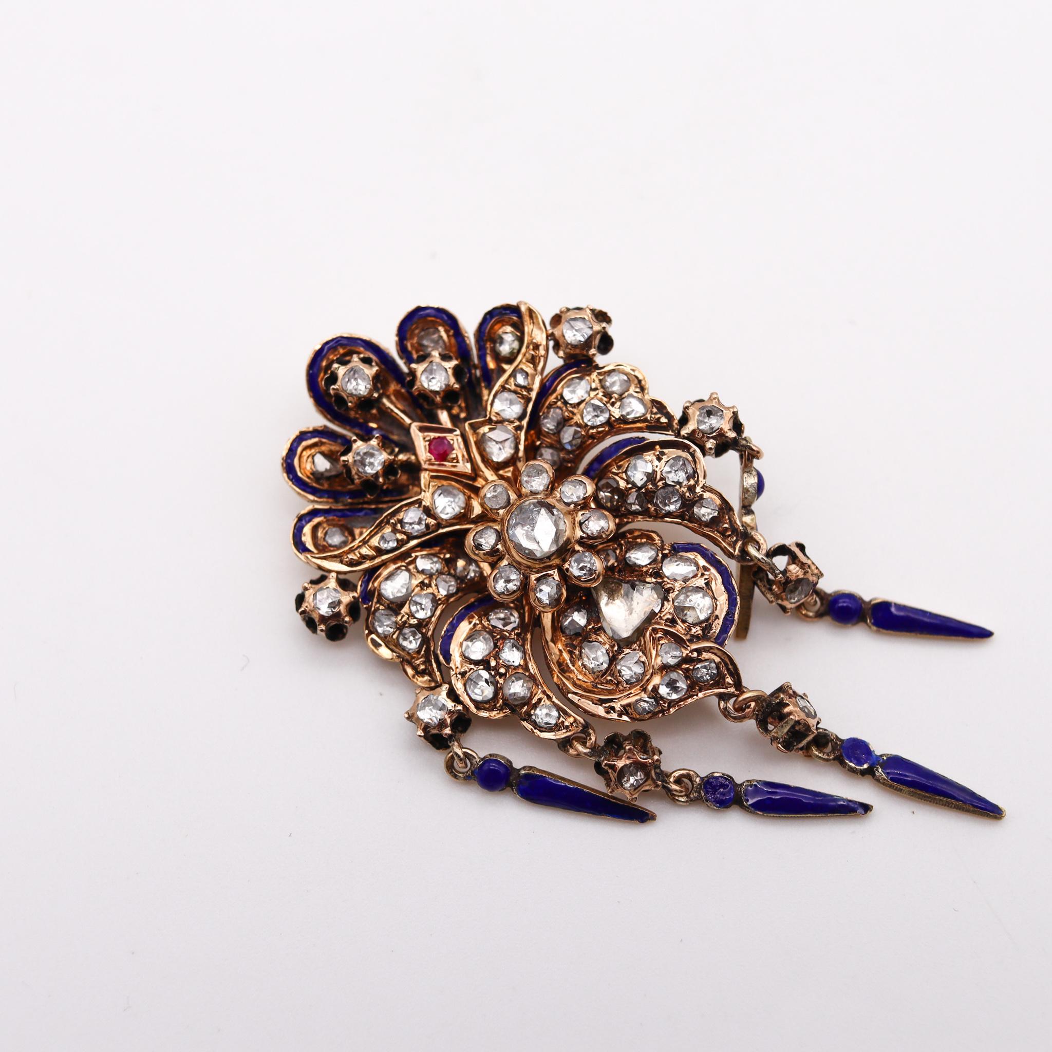 Georgian 1830 Convertible Pendant Brooch in 19Kt Gold 5.54 Ctw Rose Cut Diamonds For Sale 3